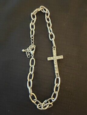 Lane Bryant Women's Silver Plated Cross Charm Chain Ankle Bracelet